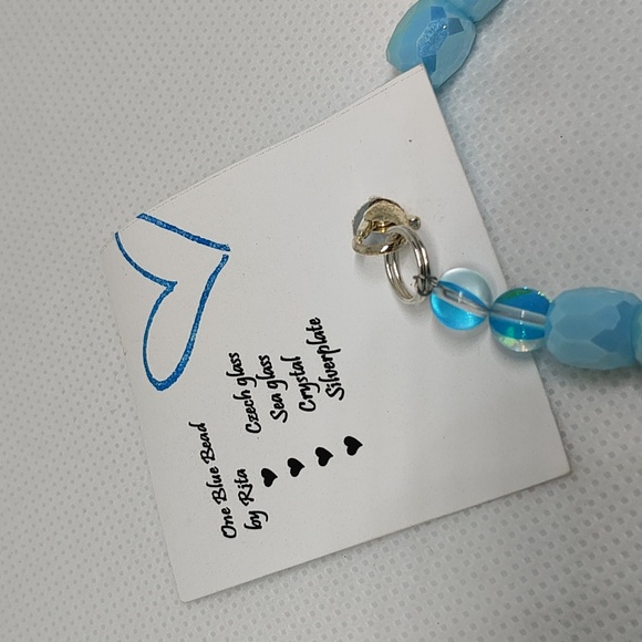 2 Blue and green crystal, sea glass and Czech glass bracelets - Picture 2 of 8